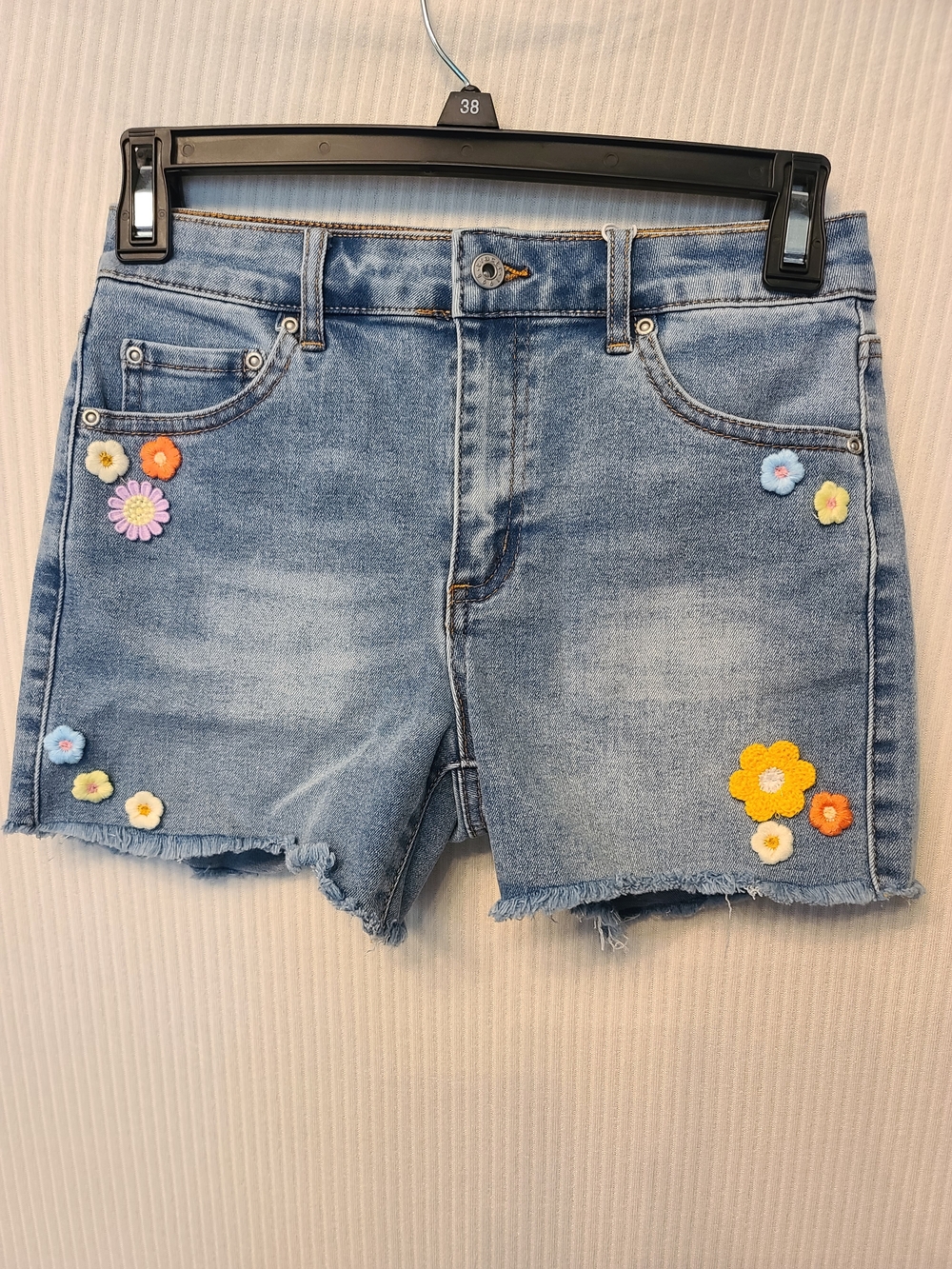 Tractr Light Blue Denim Shorts with Multicolor Floral Appliques